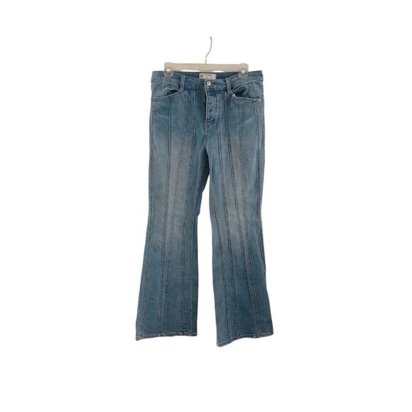 Free People Flare Decorative Seams Festival Boho Denim Blue Jeans Women's 30 - Picture 1 of 7
